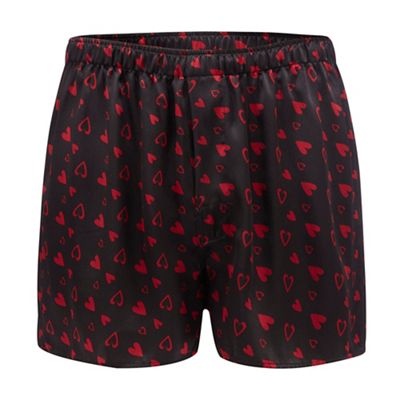 The Collection Black heart print silk boxers